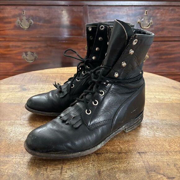 Vintage Justin Western Roper lace up Kiltie prairie boots 6.5 B - Picture 7 of 8